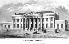Leicester Campbell Street station from the Midland Counties' Railway Companion of 1840 Leicester Campbell Street railway station.jpg
