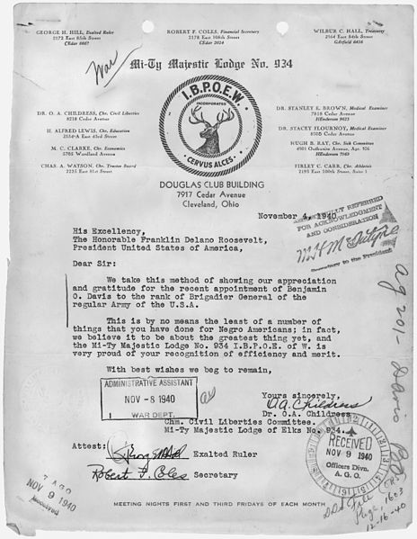 File:Letter from Dr. O. A. Childress of Cleveland, Ohio, Chairman of the Civil Liberties Committee of the Mi-Ty Majestic... - NARA - 299746.jpg