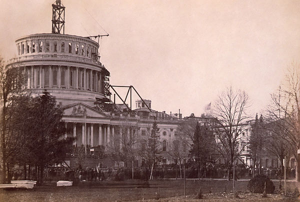 Inauguration of Abraham Lincoln, March 4, 1861, beneath the unfinished capitol dome