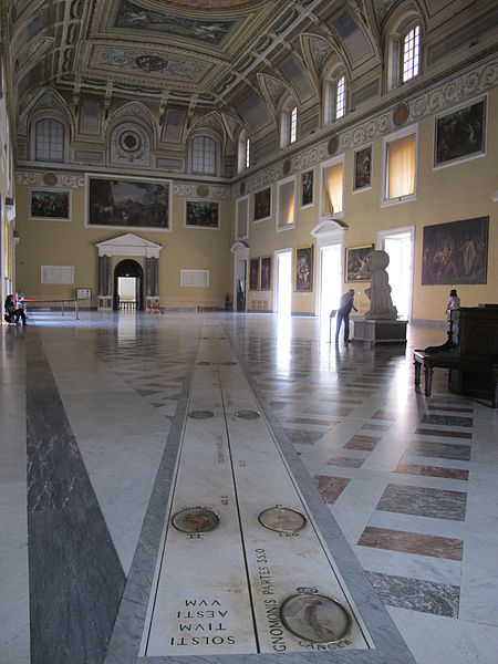 The Palazzo dei Regi Studi (1735), Meridian Hall, a work of the architect Giovanni Antonio de Medrano. In the foreground, on the floor, the sundial.