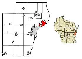 Manitowoc County Wisconsin Incorporated and Unincorporated areas Two Rivers Highlighted.svg
