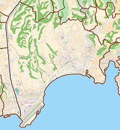 Mapa konturowa Nicei, w centrum znajduje się punkt z opisem „Promenada Anglików”