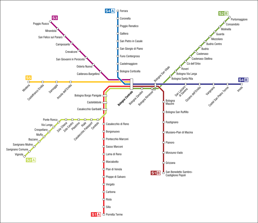 Carte du réseau ferroviaire de Bologne en Italie - Image d'Arbalete
