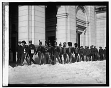 Members of the Old Guard State Fencibles at Union Station, Washington, DC, January 1925. Members of State Fencibles of PA. at Union Station, (1-5-25) LCCN2016839086.jpg