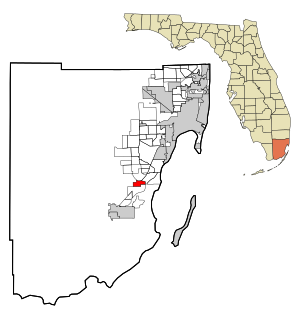 Miami-Dade County Florida Włączone i nieposiadające osobowości prawnej Goulds Highlighted.svg