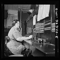 Miss Ethel Wakefield, a Western Union telegraph PBX operator, pictured in 1943. Miss Ethel Wakefield, a Western Union telegraph PBX operator 8d30850v.jpg