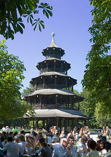 Munich English Gardens - Chinese Tower Beer Garden - August 2006.jpg