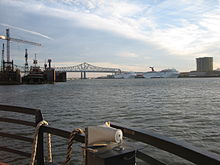 Carnival's ships, docked in New Orleans in November 2005, were used for housing after Hurricane Katrina. NOLAMississippiCruisships16Nov051.jpg