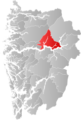 Posizione del comune nella provincia del Vestland