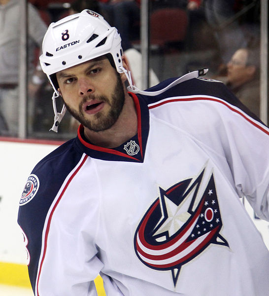 Nathan Horton during the 2013–14 season. As a result of a postponed game, Horton became the only player in NHL history to have registered a goal, with