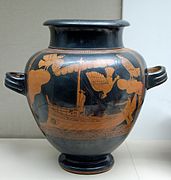 El marinero Ulises y las sirenas, decorando un vaso ático hacia 480-470 a. C. Museo Británico.