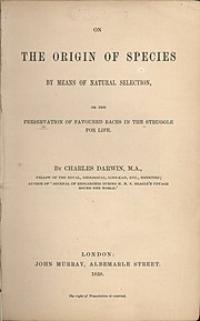 עמוד השער של מהדורת 1859 של מוצא המינים.