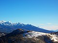 Vue du mont Fuji et du groupe volcanique méridional de Yatsugatake depuis le sommet du mont Ōsasa