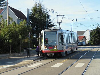 Outbound train at Ocean and Cerritos, January 2018.JPG