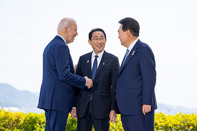United States, Japan, and South Korean leaders meet at G7 meeting