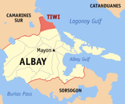 Mapa de Albay con Tiwi resaltado