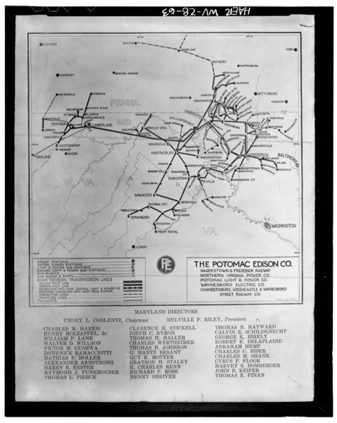 File:Photocopy of photograph, no date. MAP OF POTOMAC EDISON COMPANY SYSTEM. (Courtesy of the Potomac Edison Company Library (Hagerstown, MD), Historical Data Files - Dam No. 5 HAER WVA,2-HEDVI.V,1-63.tif