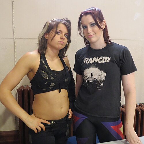 Perez (left) and Nicole Matthews (right) in 2012. The pair tagged together as "the Canadian NINJAS" for many years