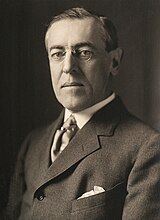 Black-and-white photographic portrait of Woodrow Wilson