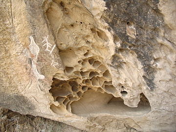 Salt weathering of sandstone near Qobustan, Azerbaijan