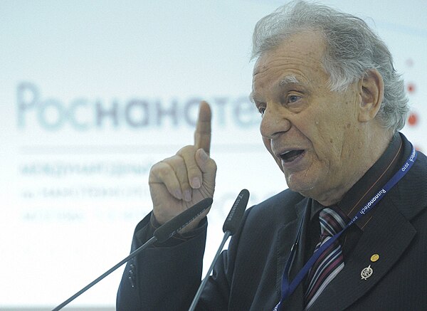 Alferov speaking at the opening of the Nanotechnology International Forum in Moscow, November 2010.