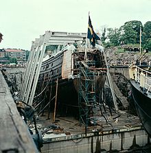 Regalskeppet Vasa i dockan på Beckholmen, 1962.