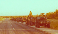 South African armoured column in Ohangwena, 1970s. Convoys of vehicles like these were the primary target for PLAN ambushes and mines. Regiment Windhoek1.PNG