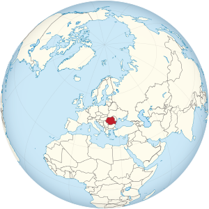 Romania on the globe (Europe centered).svg