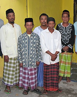Sarong traditional garment of the Malay Archipelago and the Pacific Islands, formed by wrapping a strip of cloth around the lower part of the body, or a sewn skirt draped to look like this garment