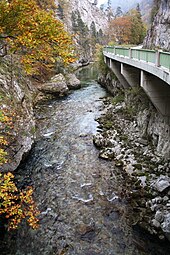 Die Schwarza bei der Hochsteg-Brücke zwischen dem Weichtalhaus und Kaiserbrunn