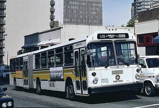 A MAN articulated bus in Seattle that was completed by AM General