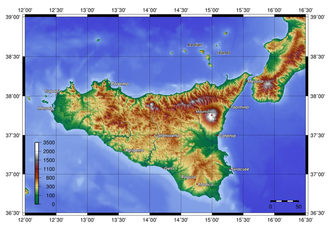 Topografiska karta Sicilskeje