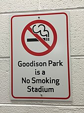 Goodison Park was the first smoke-free stadium in England Smoking is prohibited at Goodison Park (23699773434).jpg