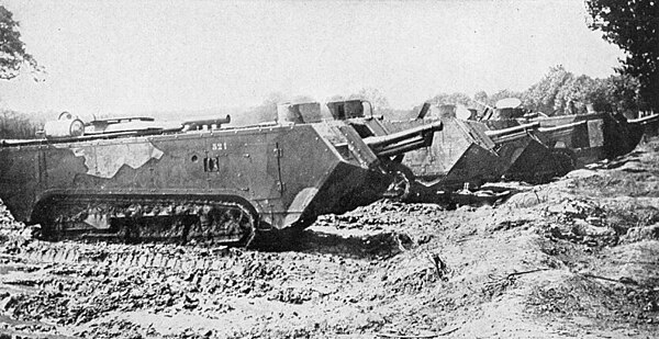 French Saint-Chamond tanks had long bodies with a lot of the vehicle projecting forward off of the short caterpillar tracks, making them more liable t