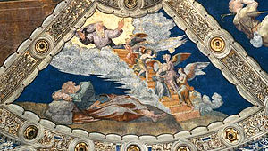 Raffaello Sanzio, La scala di Giacobbe, affresco nella volta della Stanza di Eliodoro, Musei vaticani