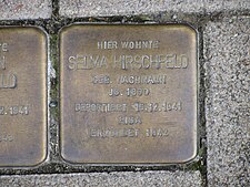 Stolperstein Selma Hirschfeld, 1, Leisewitzstraße 41, Zoo, Hannover.jpg