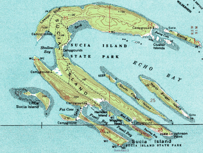 USGS topographical map of Sucia Island.