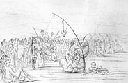 A Sundance was a ceremony in which a medicine man would pierce the skin of a young man's chest and pass a skewer of bone through the piercing. A rope was attached to the skewer on one end, and a tall pole on the other. The brave would then attempt to free himself by pulling away from the pole until the skin tore.