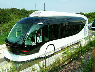 Toyota IMTS guided bus system was operated only at Expo 2005, but still was considered as a railway. TOYOTA IMTS 04.jpg