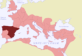 Em grená, a localização da Província Tarraconensis dentro do Império Romano em 116
