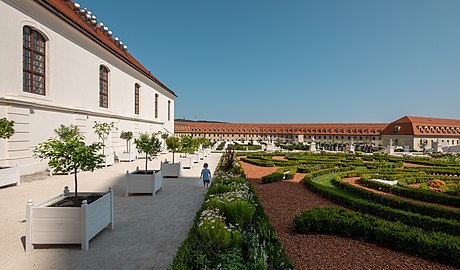 Toddler explores the Bratislava Castle gardens (Bratislava, Slovakia)