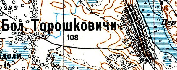 Село Большие Торошковичи на карте 1926 года