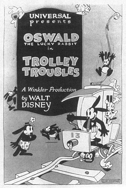 Poster for Oswald the Lucky Rabbit cartoon "Trolley Troubles". 