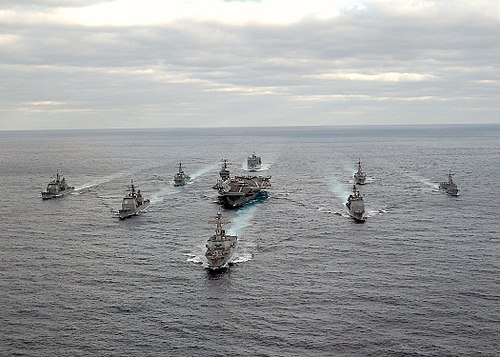 George Washington Carrier Strike Group formation sails in the Atlantic Ocean