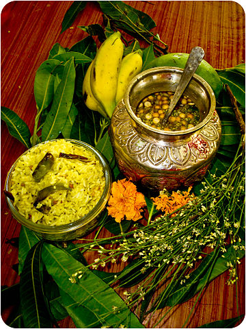 Ugadi Pacchadi (right) is a symbolic dish prepared by Hindu people on this festival