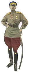 Корнет А. Стацевич в гимнастёрке, 4-й Мариупольский гусарский полк, 1923 год, Югославия, Архив автора