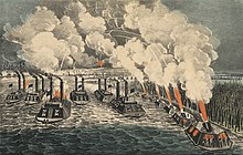 1862 bombardment of Island Number Ten Union Army ironclads in 1862 action detail, from- "Bombardment of Island 'Number Ten' In the Mississippi River." (cropped).jpg