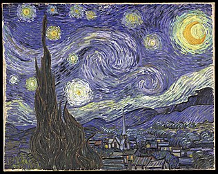 La Nuit étoilée, par Vincent van Gogh (1889), tableau dont s'est inspiré Henri Dutilleux pour la composition de sa pièce symphonique Timbres, espace, mouvement. (définition réelle 1 879 × 1 500*)