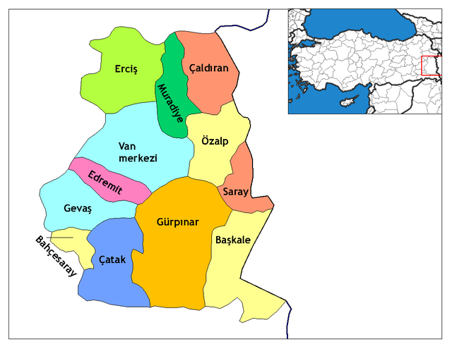 Mapa dos distritos da província de Vã