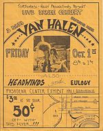 Flyer handed out at La Canada High School show. Ed playing an Ibanez Destroyer. Van halen flyer.jpg